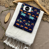 White Handloom Khadi Cotton Saree With Pichwai  Print Blouse